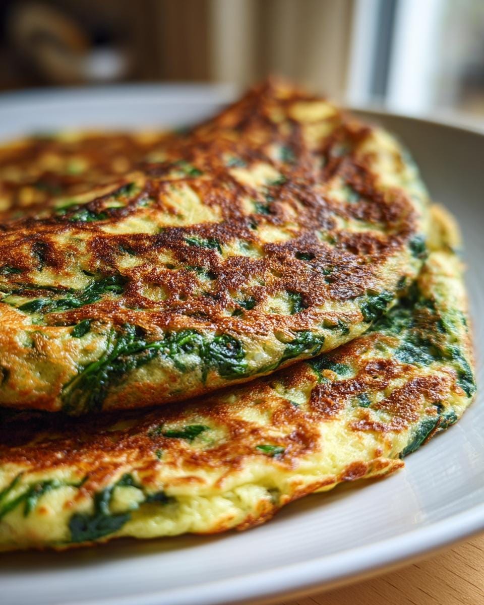 Close-up of a golden Keto Spinat-Wrap on a white plate, showcasing the spinach filling.