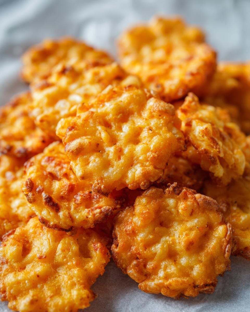Close-up of a pile of homemade Paprika-Käse-Cracker Low Carb, golden brown and crispy.