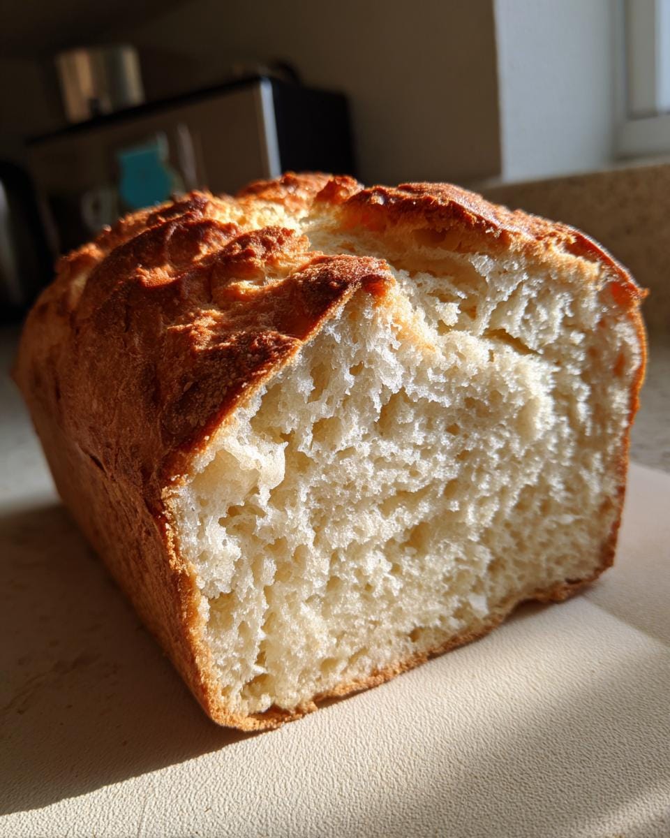Close-up of a freshly baked Zero-Carb Joghurt-Brot Rezept loaf, showing the crust and crumb.