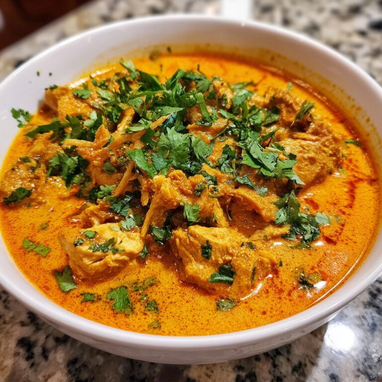 Bowl of Afrikanisches Kokos-Hähnchen-Curry garnished with fresh cilantro.