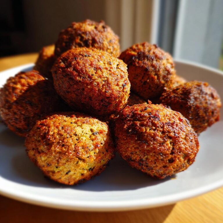 A plate of golden brown AIR FRYER FALAFEL, cooked to perfection and ready to eat.