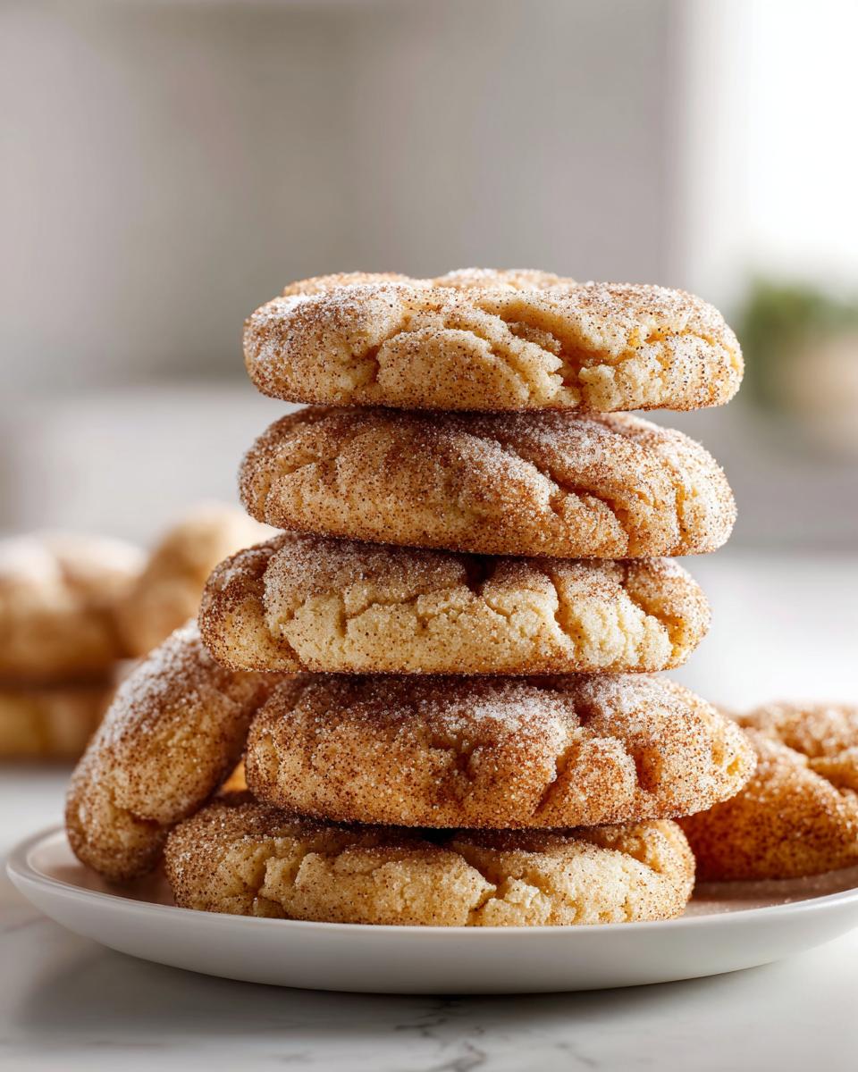 A stack of delicious Apfel Zimt Taler cookies coated in cinnamon sugar on a white plate.