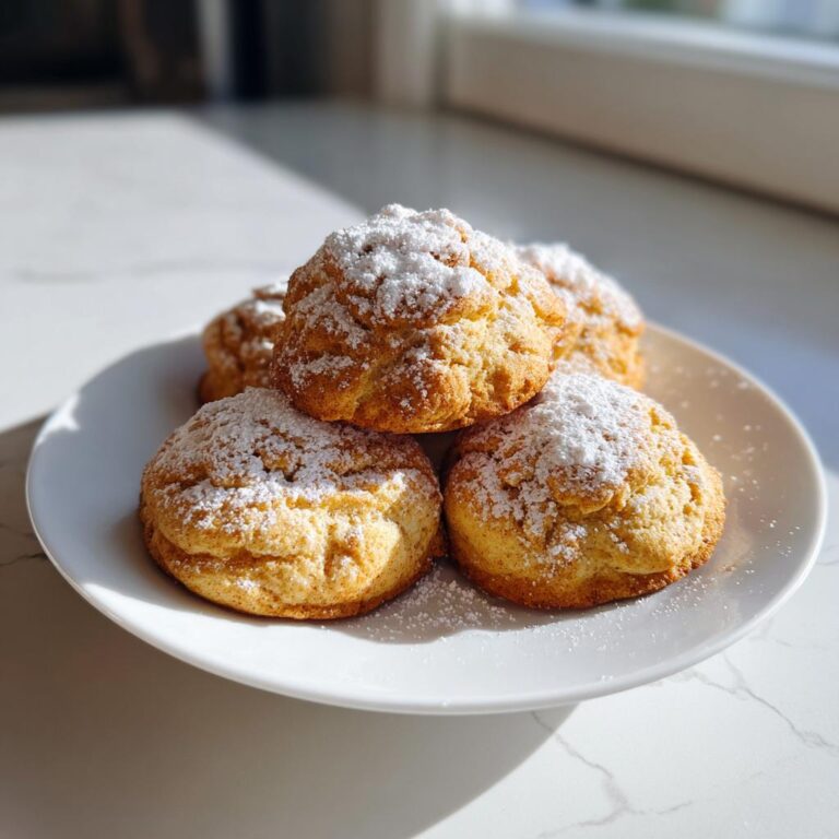 A stack of delicious Apfel Zimt Taler cookies dusted with powdered sugar on a white plate.