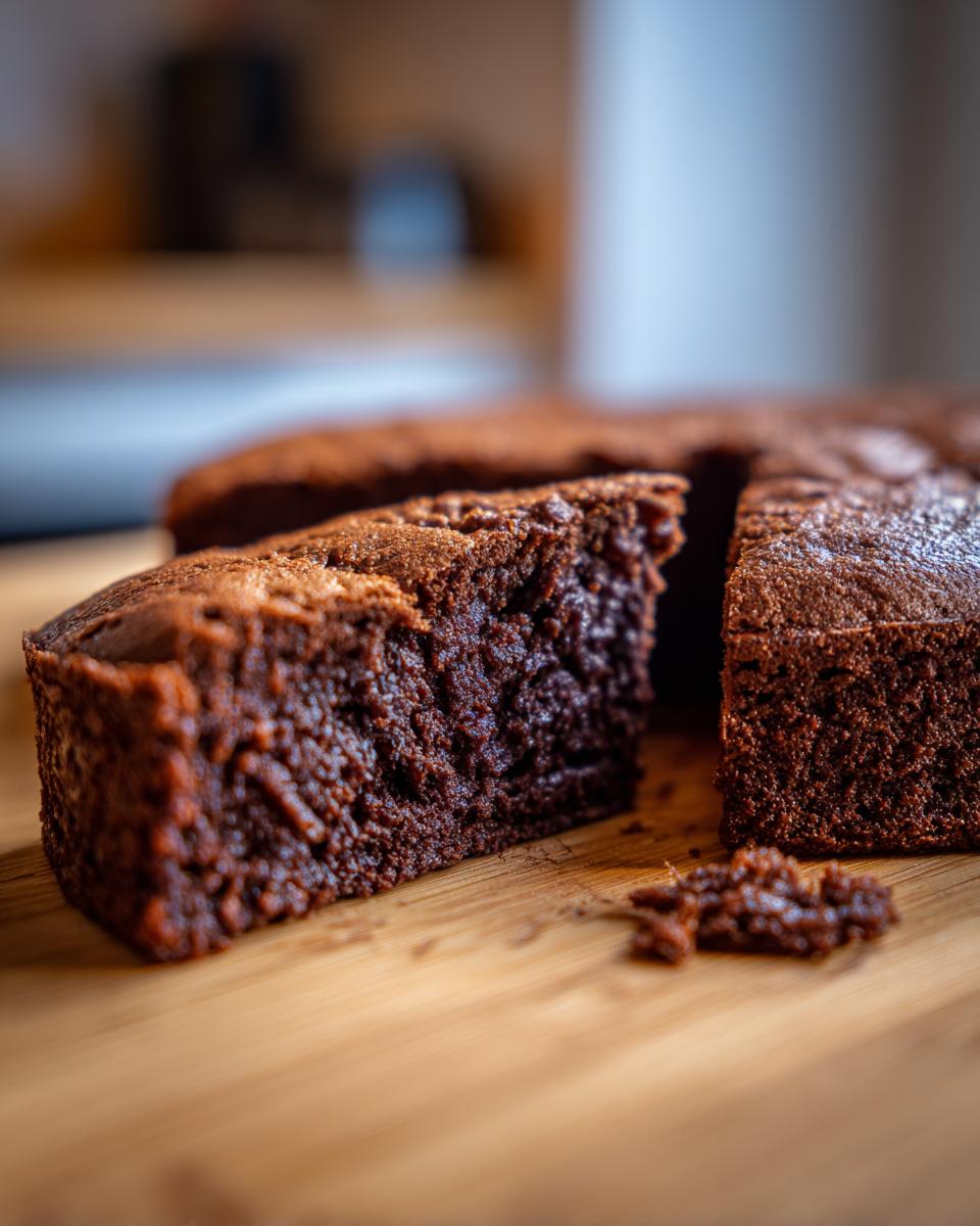 Close-up of a slice of Bestes Schokokuchen Rezept, showing its moist and rich texture.
