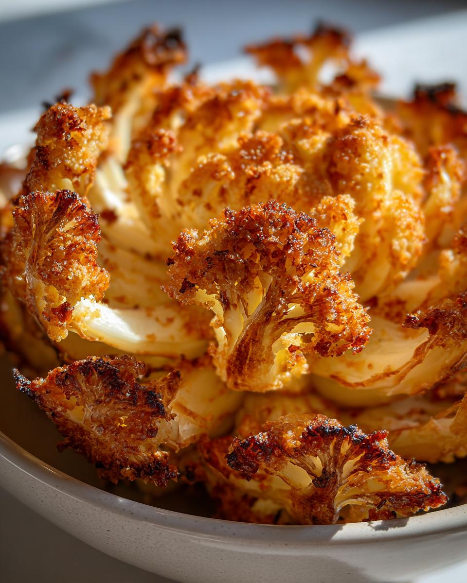 Close-up of a Blühende Zwiebel aus der Heißluftfritteuse, showing its crispy texture and golden-brown color.