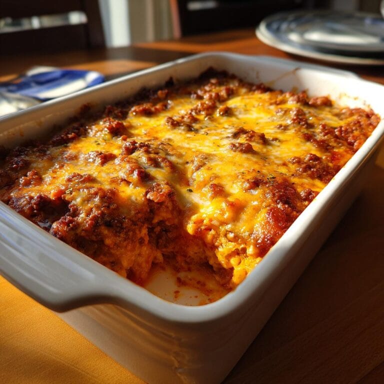 Baked Friss-dich-dumm casserole in a white dish, golden cheese topping.