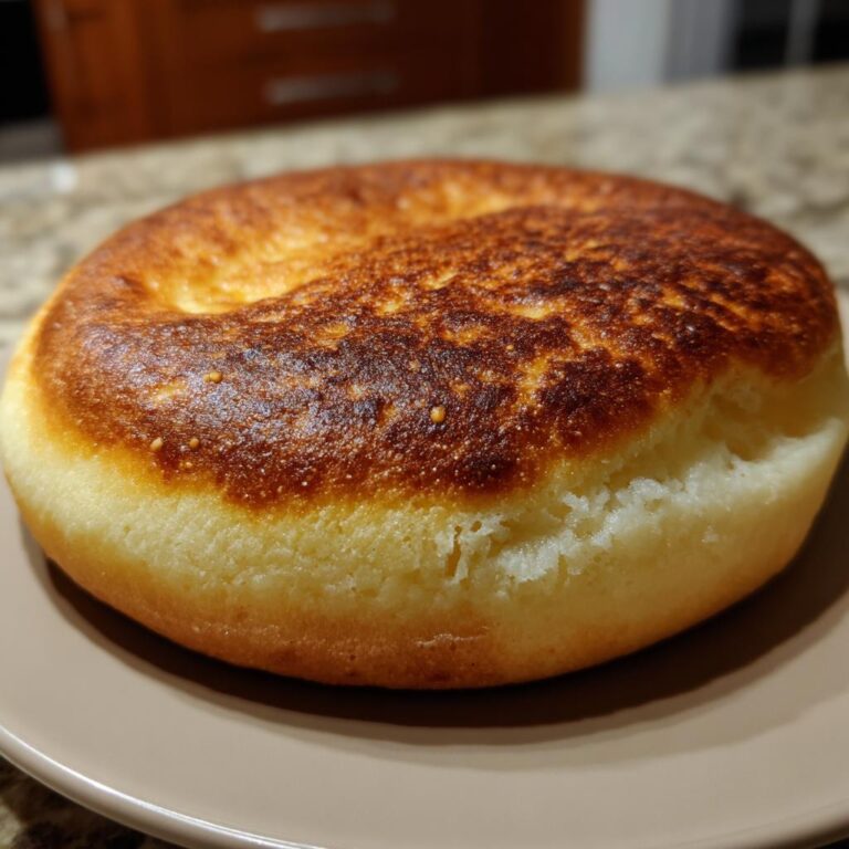 Close-up of Gefülltes Pfannenbrot mit nur 4 Zutaten, a golden brown filled pan bread on a plate.
