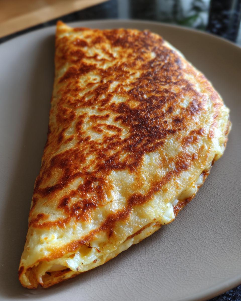 Close-up of Gefülltes Pfannenbrot mit nur 4 Zutaten on a plate, golden brown and filled.