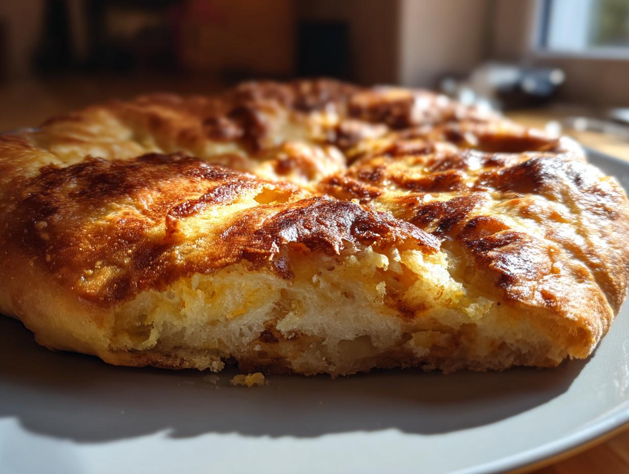 Close-up of Gefülltes Pfannenbrot mit nur 4 Zutaten, showing the golden crust and filling.