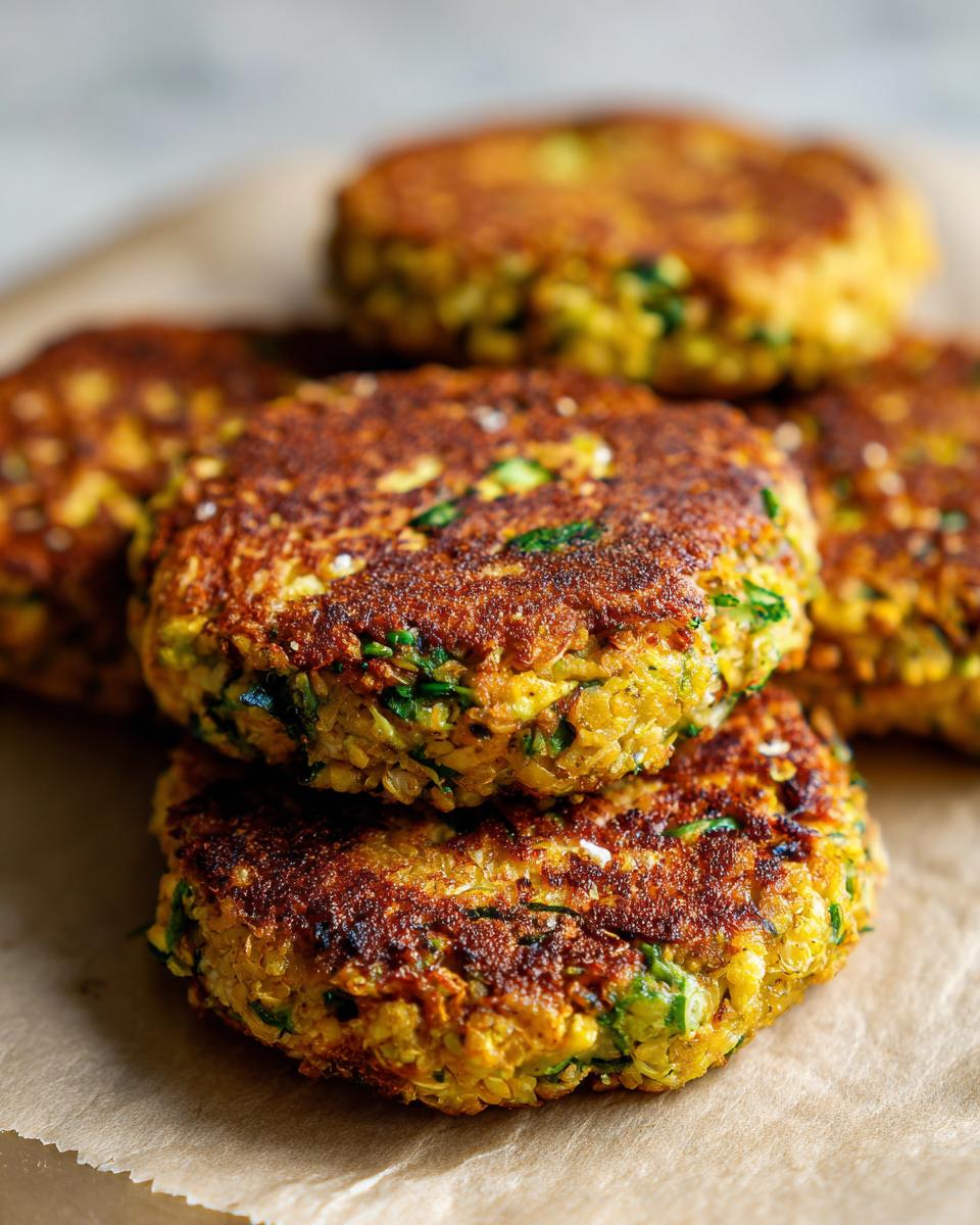 A stack of golden brown Gemüsefrikadellen (vegetable patties) on parchment paper, ready to eat.