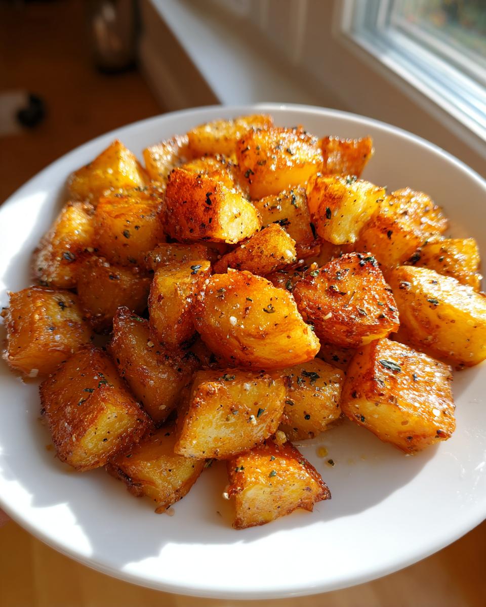 Close-up of Gesunde Bratkartoffeln aus der Heißluftfritteuse, golden and crispy in a white bowl.