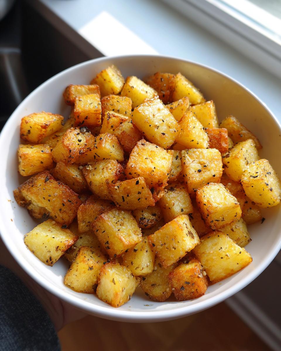 Bowl of Gesunde Bratkartoffeln aus der Heißluftfritteuse, golden and crispy.