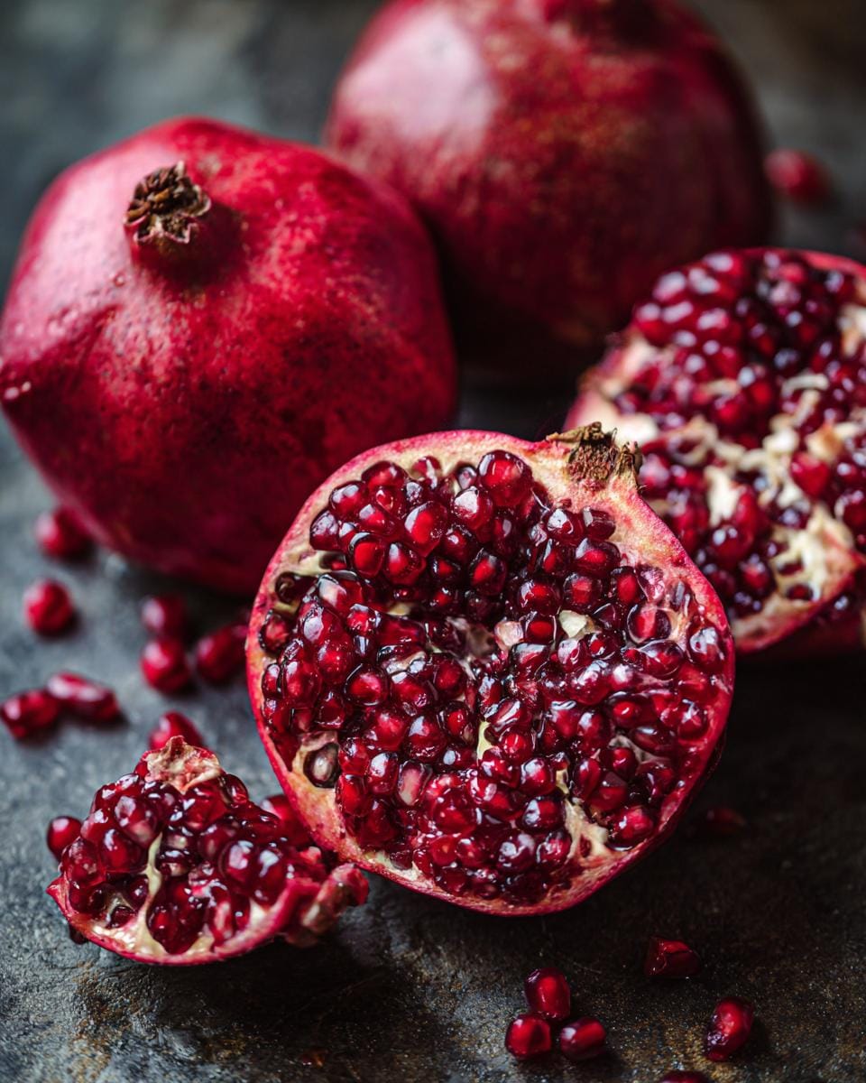 Close-up of fresh Granatapfel, a key ingredient in Weihnachts-Salat mit Granatapfel & Feta.