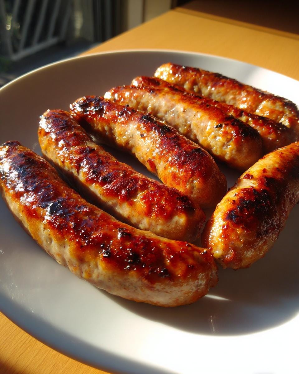 Close-up of grilled Cevapcici on a white plate, ready to be served. emmikochteinfach