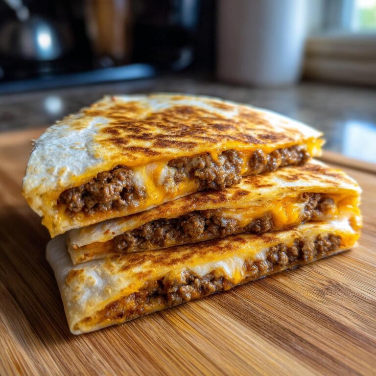 Stack of delicious Hackfleisch Quesadillas with ground meat and melted cheese filling, ready to eat.