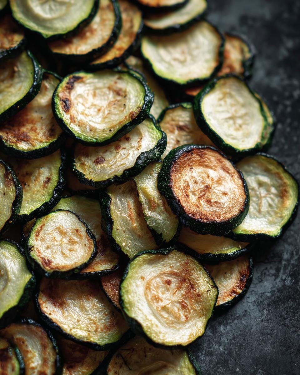 Close-up of a pile of golden brown Healthy Zucchini Chips, showcasing their crispy texture and appealing color.