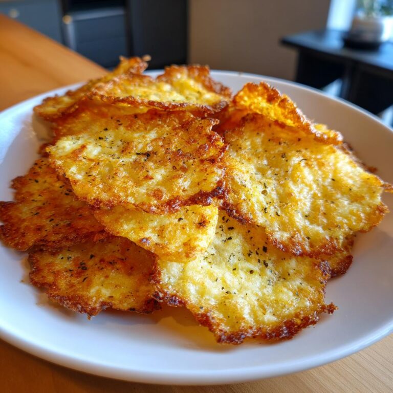 A plate of golden, crispy Hüttenkäse-Chips rezepte, seasoned with herbs and spices.
