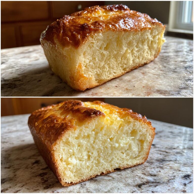 Two close-up views of freshly baked Joghurtbrot ohne Kohlenhydrate, showing the golden crust and soft interior.