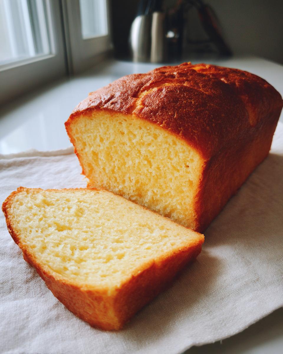A loaf of Joghurtbrot ohne Kohlenhydrate with a slice cut, showcasing the texture.
