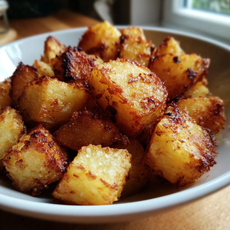 Nahaufnahme von knusprigen goldenen Knusprige Heißluftfritteusen-Kartoffeln in einer weißen Schüssel.