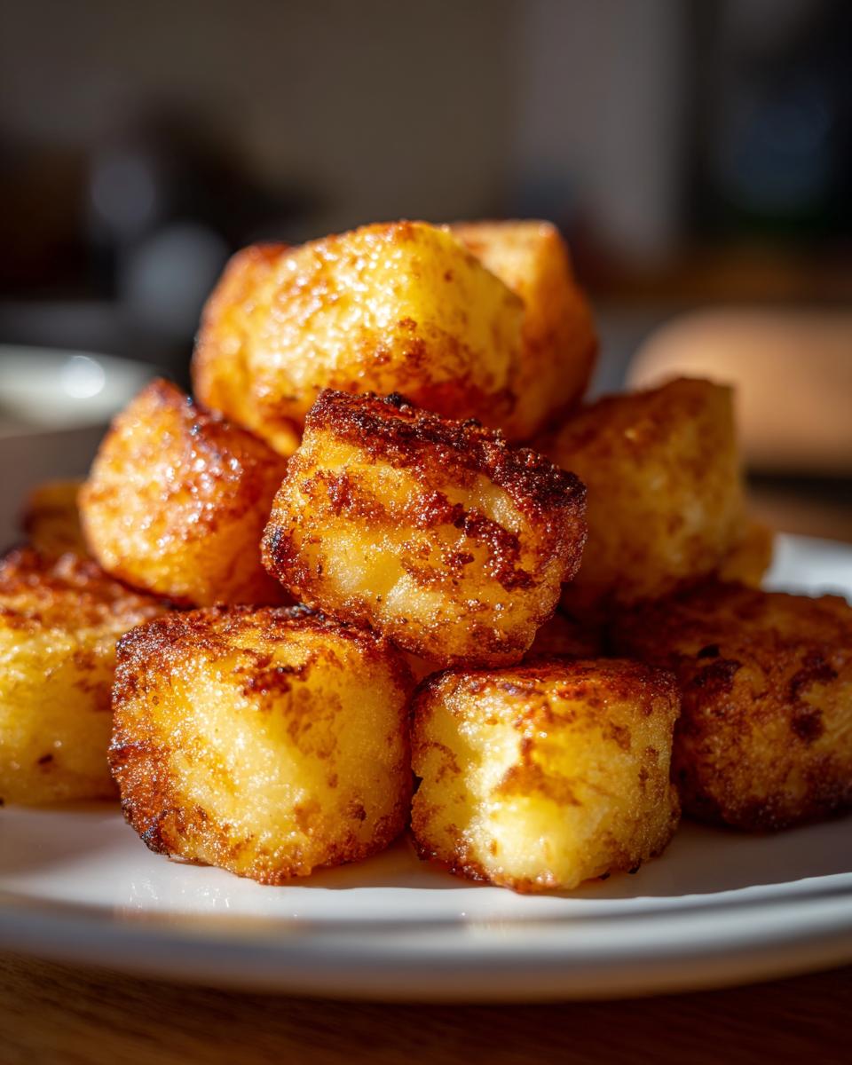 Ein Stapel knusprige Heißluftfritteusen-Kartoffeln auf einem Teller, perfekt gebräunt.