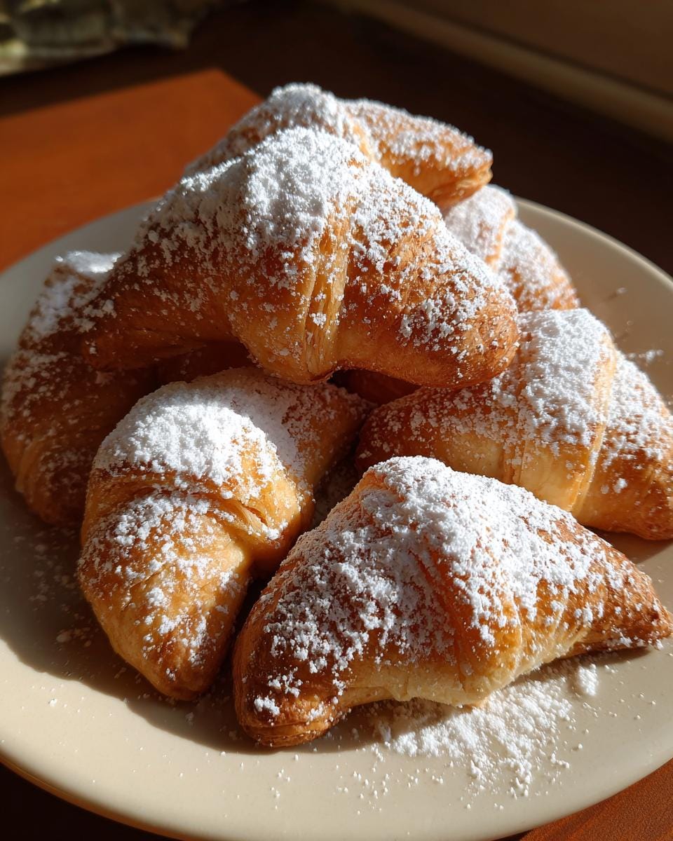 A plate of freshly baked Omas Vanillekipferl-Rezept cookies, generously dusted with powdered sugar.