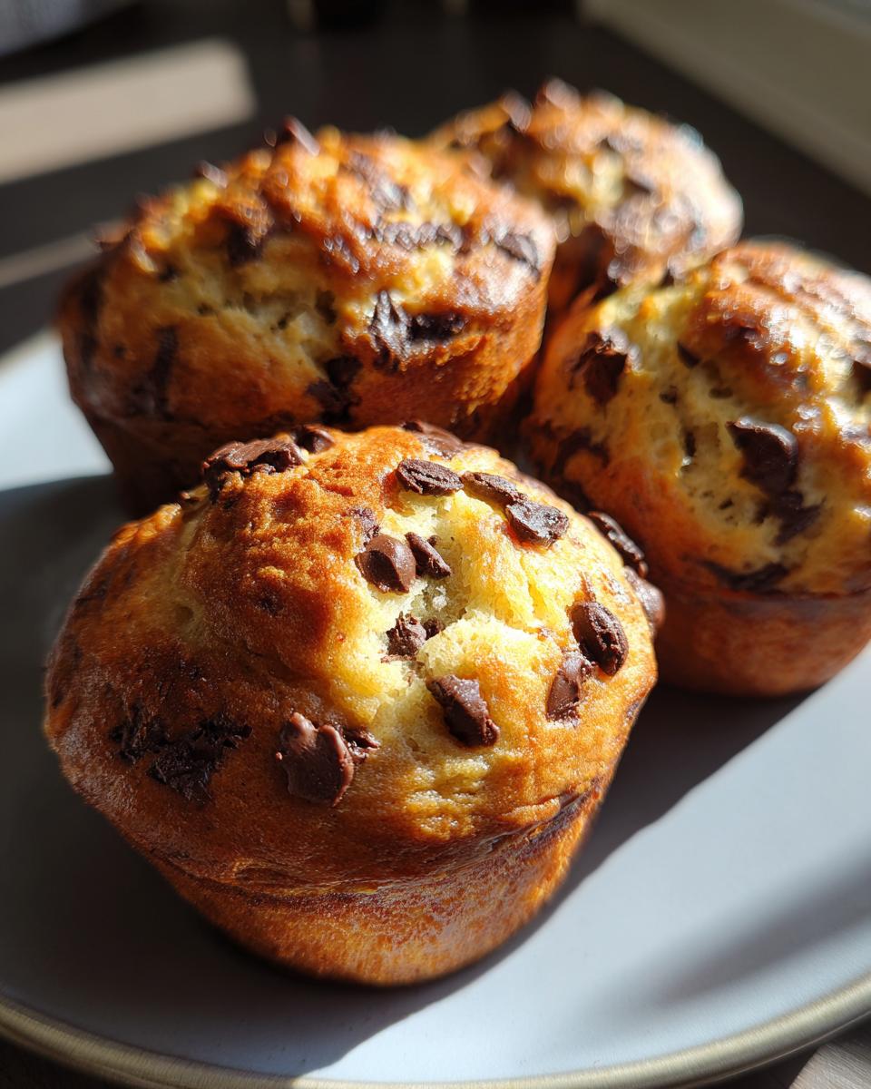 Close-up of Protein-reiche 10-Minuten Schoko-Brötchen on a plate, showcasing the chocolate chips and golden-brown crust.