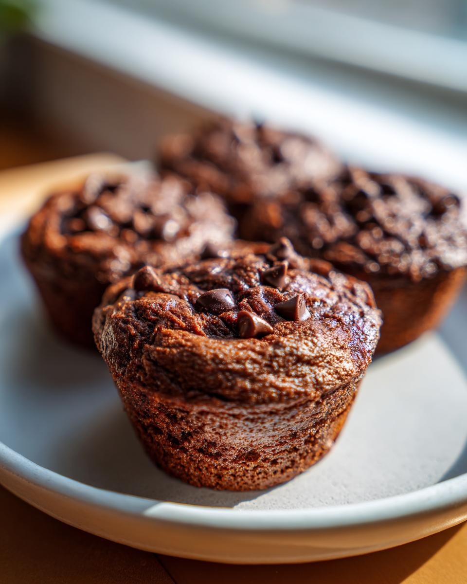 Close-up of Protein-reiche 10-Minuten Schoko-Brötchen on a plate, topped with chocolate chips.