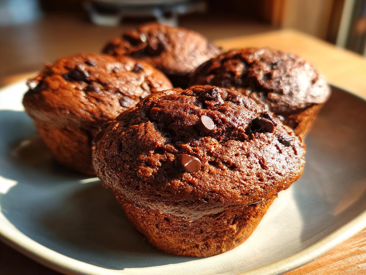 Close-up of Protein-reiche 10-Minuten Schoko-Brötchen on a plate, showcasing their rich chocolate color and texture.