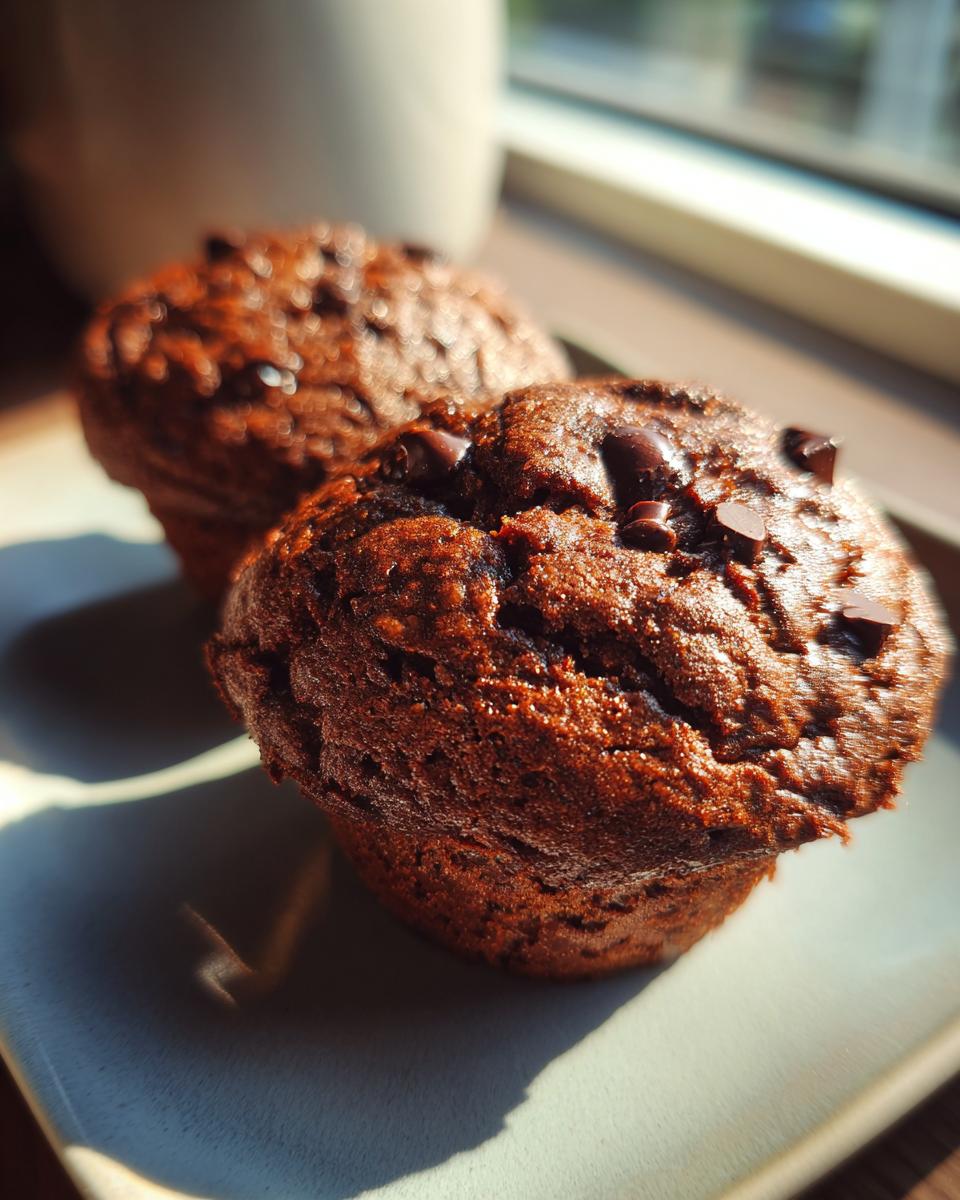 Two Protein-reiche 10-Minuten Schoko-Brötchen (chocolate rolls) on a plate, topped with chocolate chips.