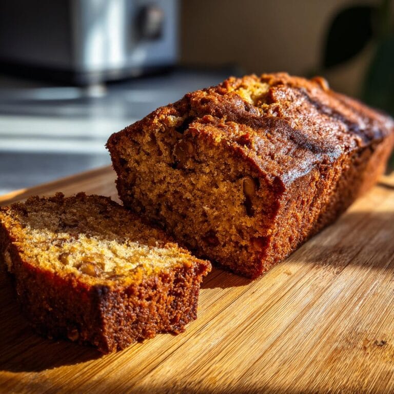 Saftiger Nusskuchen ohne Mehl, angeschnitten auf einem Holzbrett, im warmen Licht.