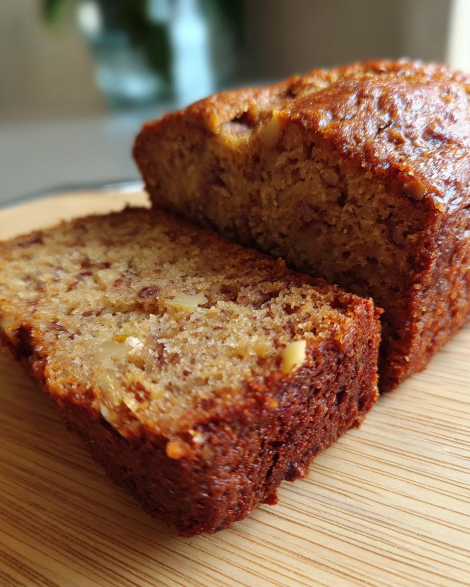 Close-up of a slice of Saftiger Nusskuchen ohne Mehl (German nut cake without flour).