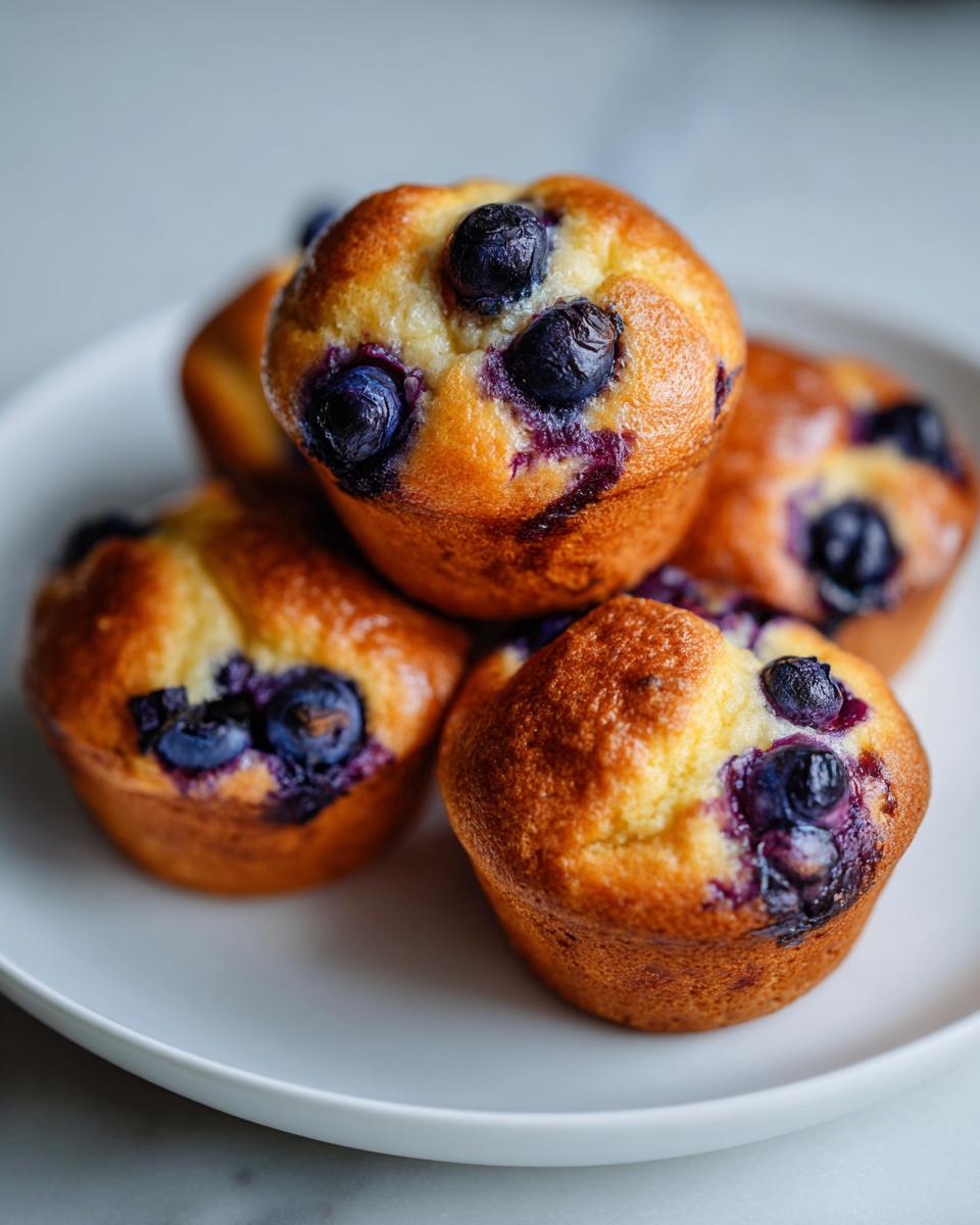 Close-up of Schnelle Heidelbeer-Quarkbrötchen (Quark-Öl-Teig) on a white plate, showcasing blueberries and golden crust.