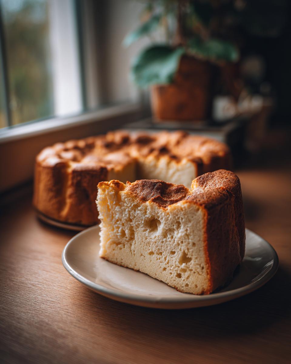 A slice of Schneller Quarkkuchen on a plate, with the rest of the cake in the background.