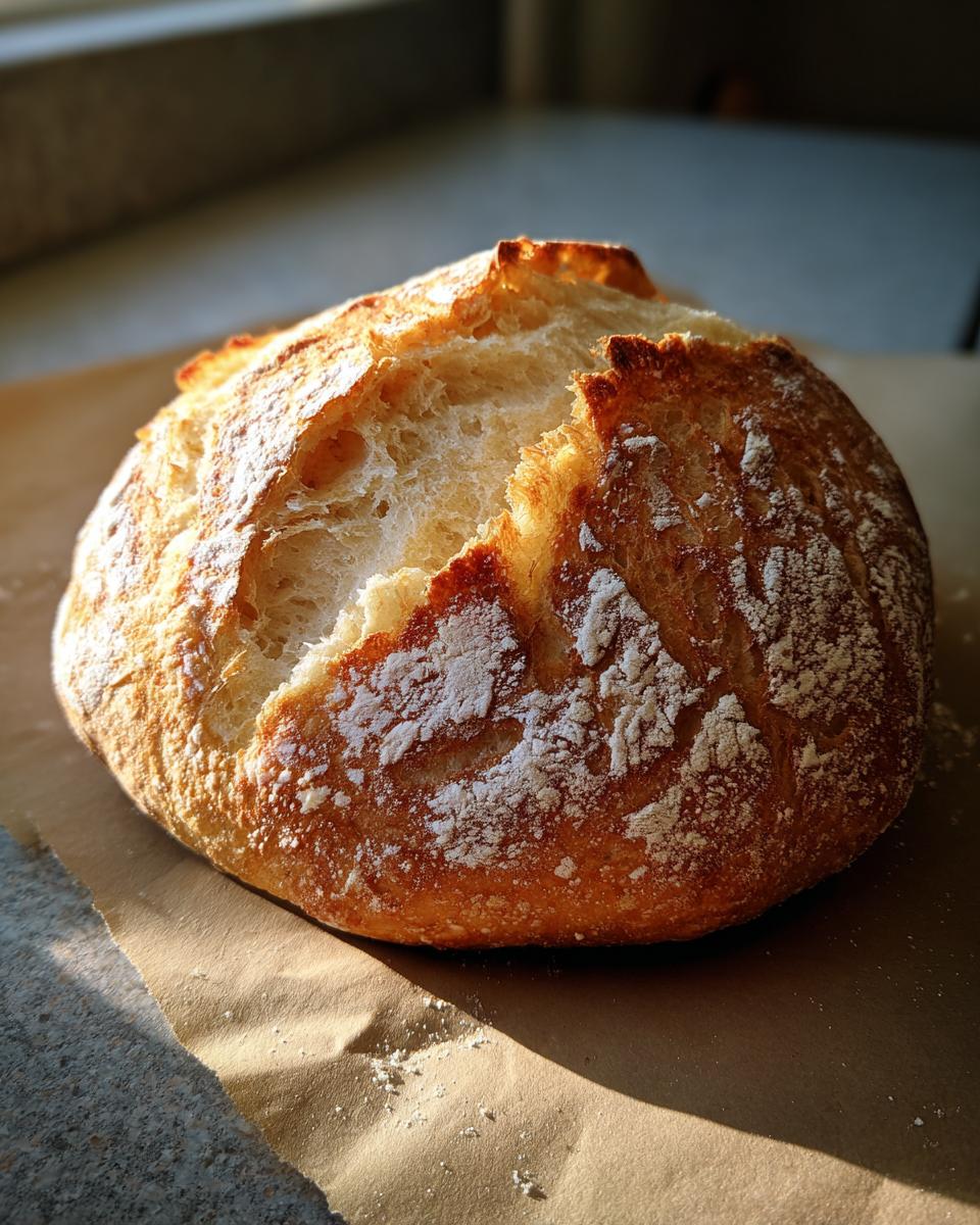 Freshly baked Schnelles Airfryer-Brot nach Jamie Oliver, golden crust, dusted with flour.