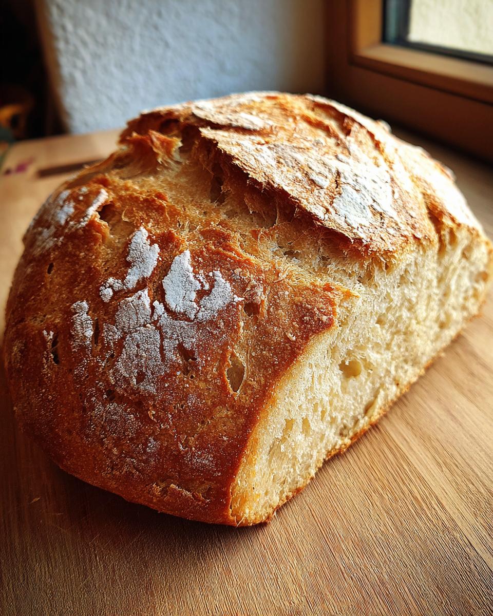 Freshly baked Schnelles Airfryer-Brot nach Jamie Oliver on a wooden board, showing a golden crust.