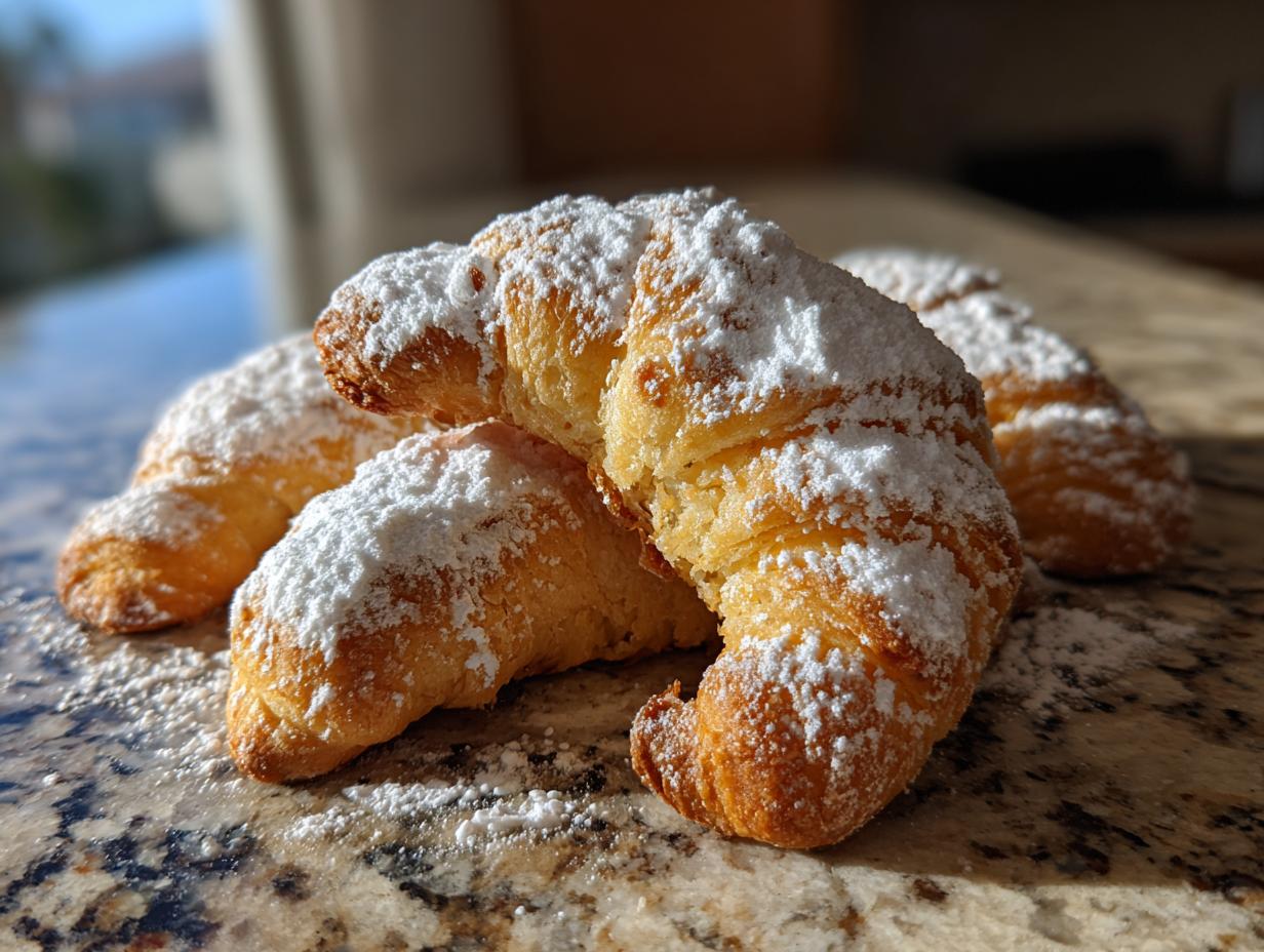 Close-up of Vanillekipferl cookies dusted with powdered sugar, a traditional German Christmas treat.