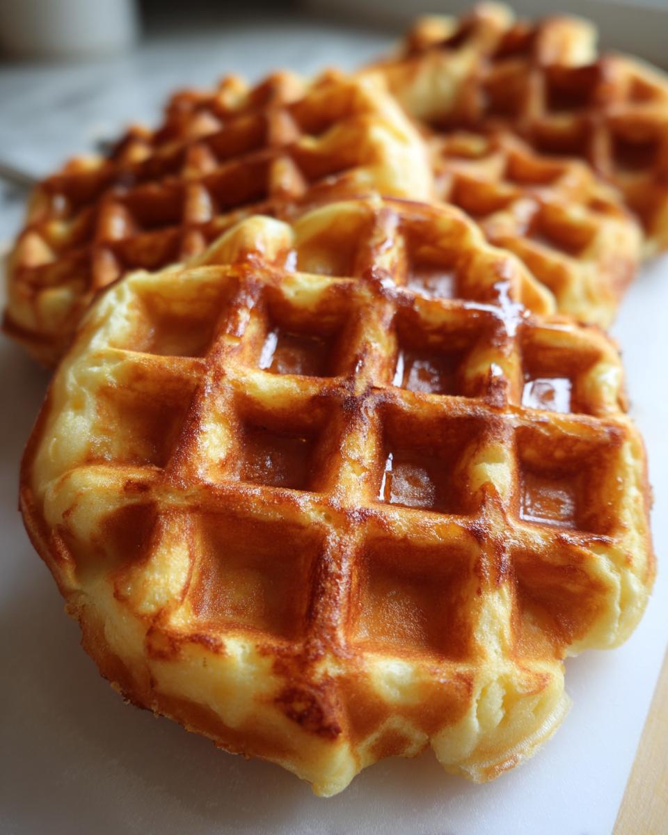 Close-up of golden Vegane Waffeln ohne Zucker, showcasing the texture and color.