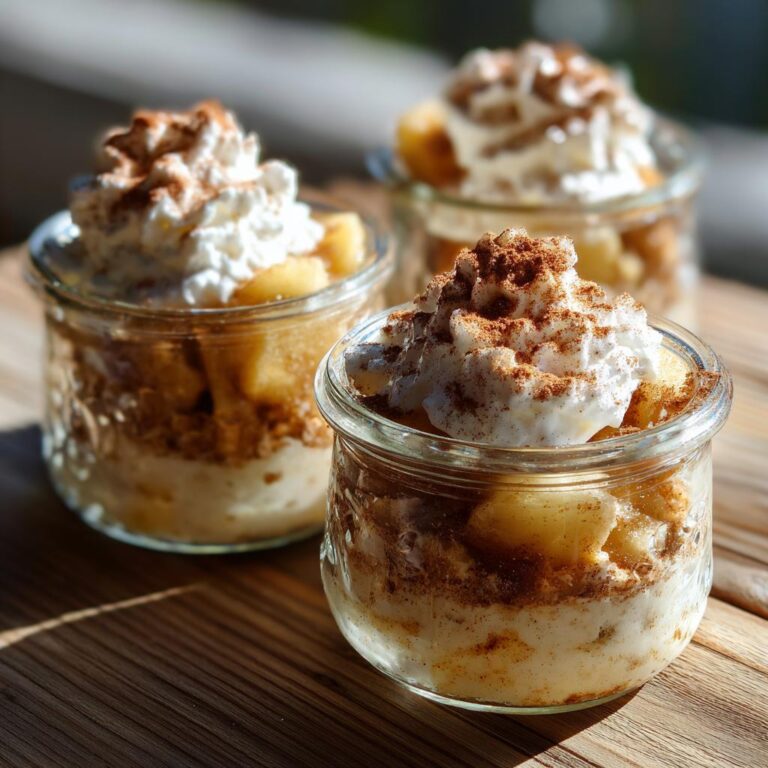 Drei Gläser mit Bratapfel Zimt Creme, garniert mit Schlagsahne und Zimt.