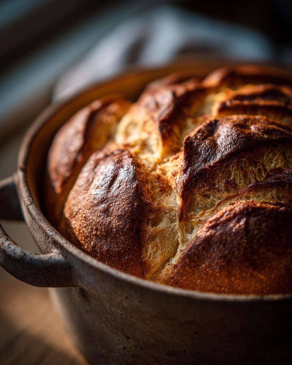 Ein goldbrauner, knuspriger Serviettenknödel in einem rustikalen Topf, perfekt für Butterzartes Rahmgulasch.