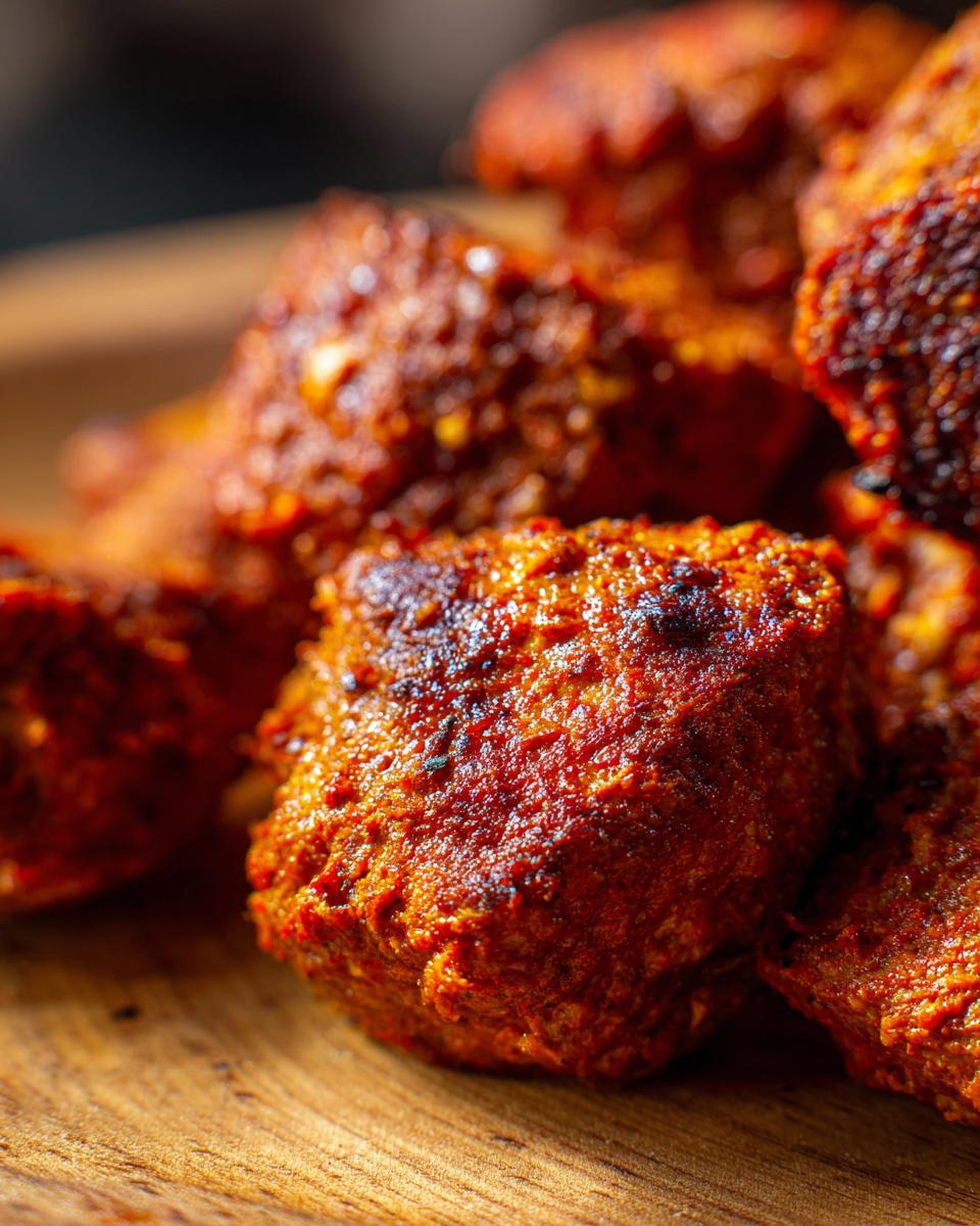 Nahaufnahme von gebratenen Currywurst-Stücken, die zum Currywurst selber machen zubereitet werden.