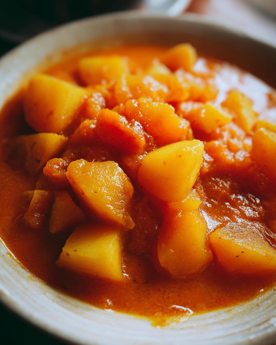 Nahaufnahme einer Schüssel mit Einfaches Kartoffelgulasch, voller Kartoffelstücke in einer würzigen Sauce.