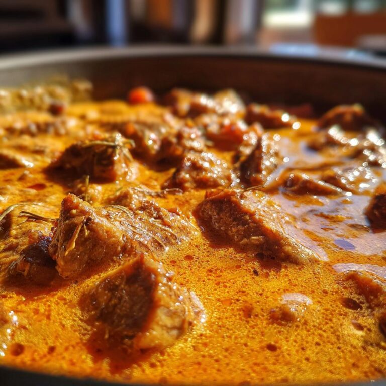 Close-up of tender Gyros in a rich, creamy Metaxa-Sauce, a comforting German dish.