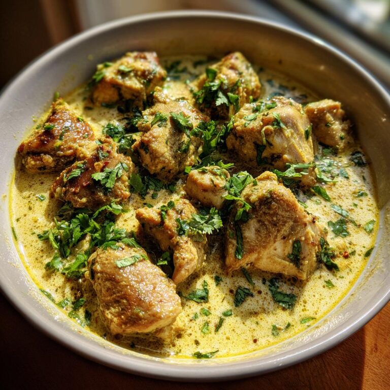 Nahaufnahme eines leicht verdaulichen Hühner-Currys, garniert mit frischer Petersilie in einer Schale.