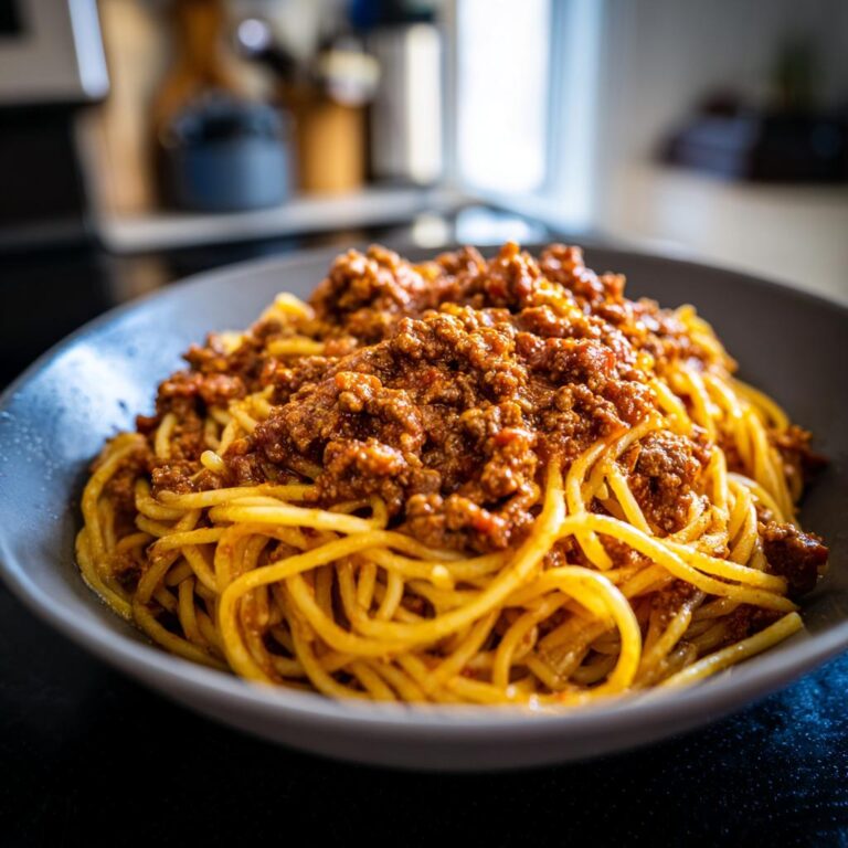 Eine Schüssel Spaghetti Bolognese als schnelles und einfaches Weihnachtsessen.