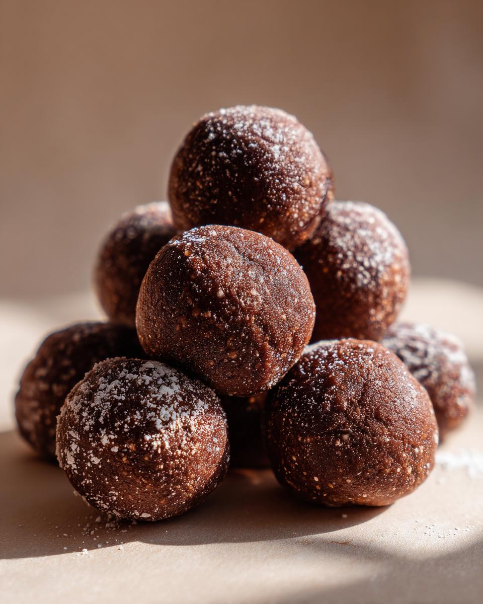 A pile of delicious Spekulatius-Nutella Kugeln dusted with powdered sugar.