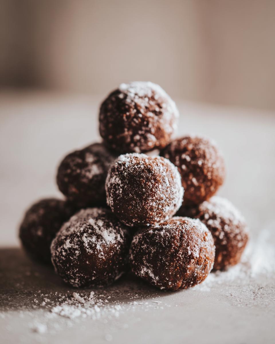 A pile of delicious Spekulatius-Nutella Kugeln, dusted with powdered sugar, ready to be enjoyed.