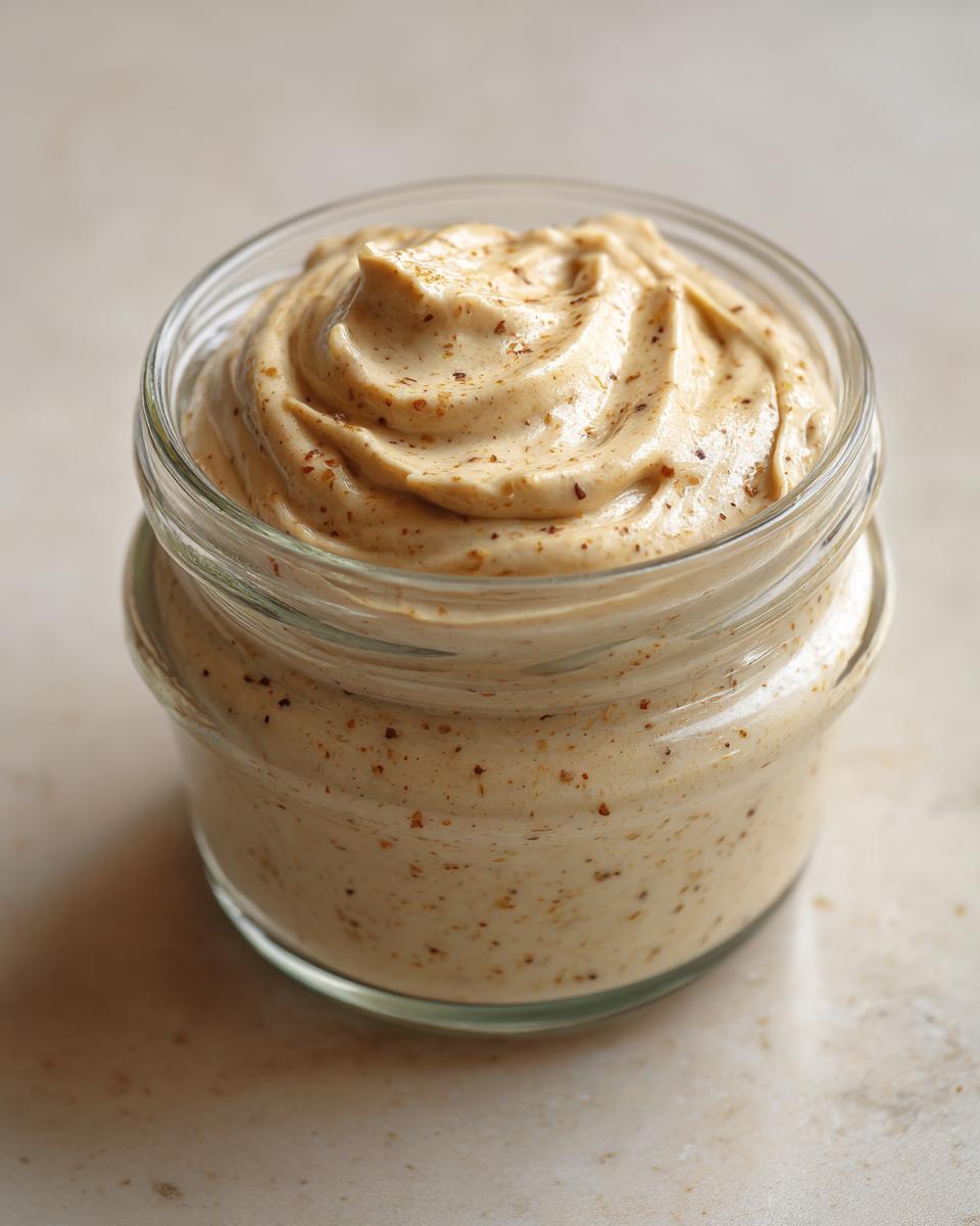 Close-up of creamy Vanillekipferl-Creme swirled in a glass jar, with visible specks of vanilla bean.
