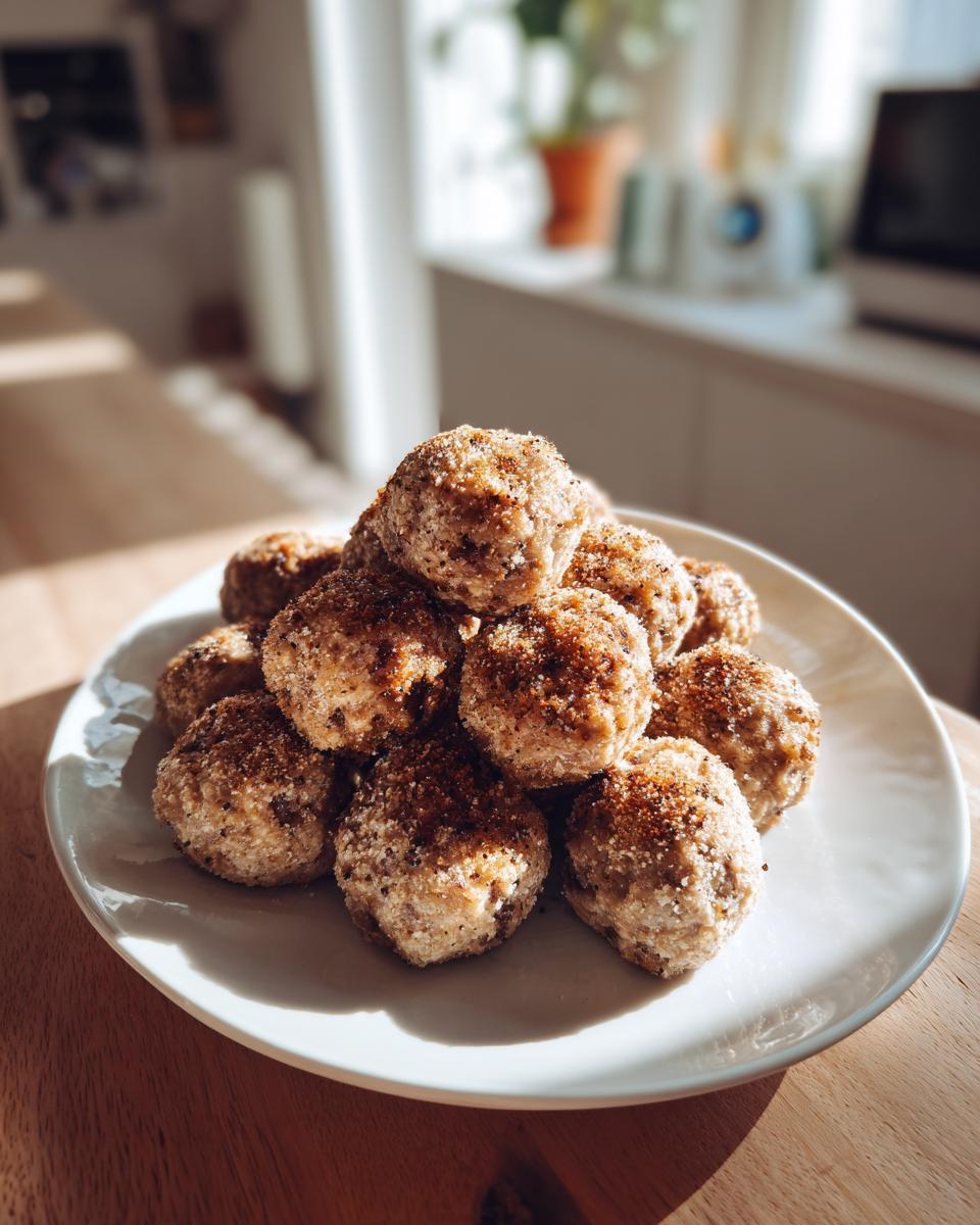 A pile of delicious Weihnachts Frikadellen, seasoned and ready to be served.