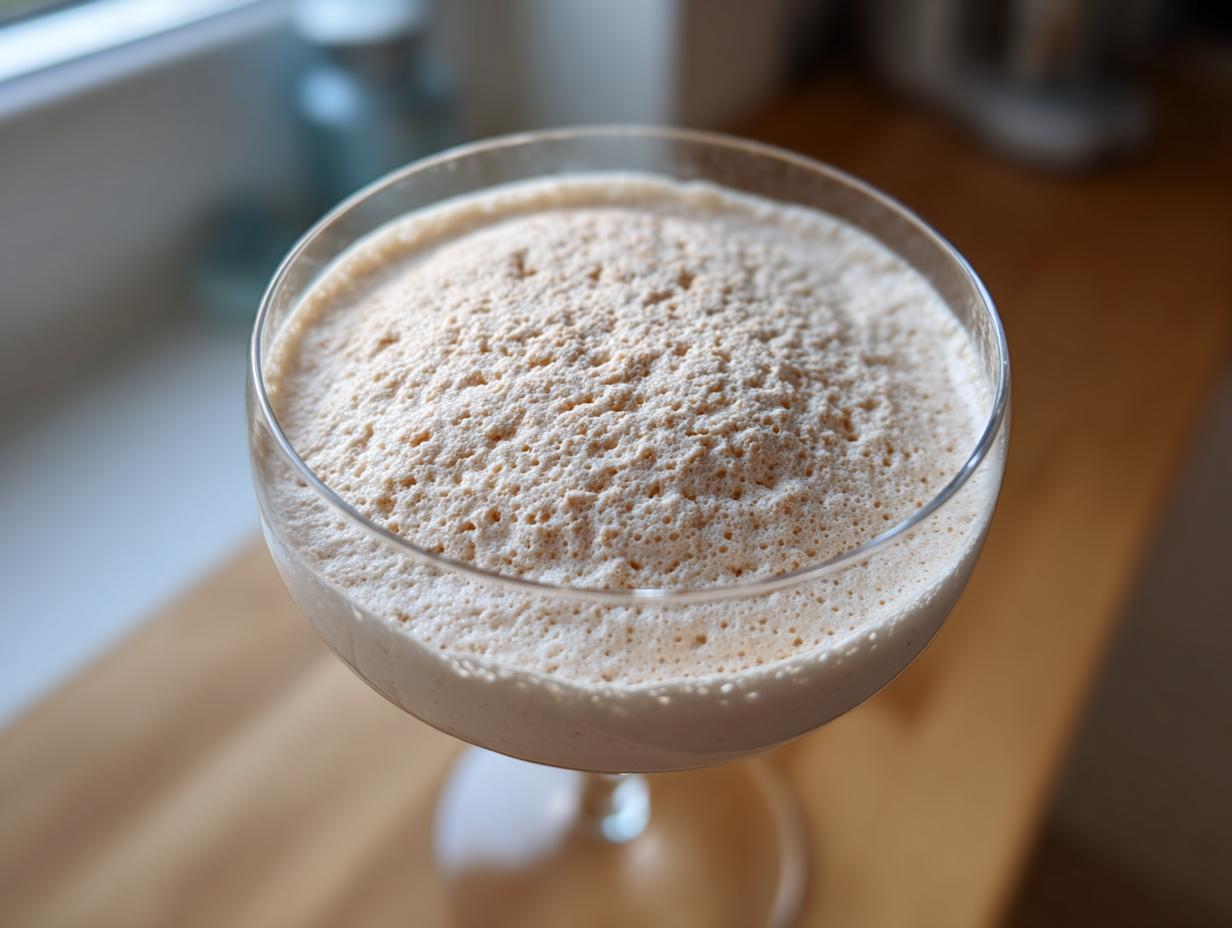 Eine cremige Weiße Lebkuchen-Mousse mit weißer Schokolade in einem Glas, garniert mit einer luftigen Schaumkrone.